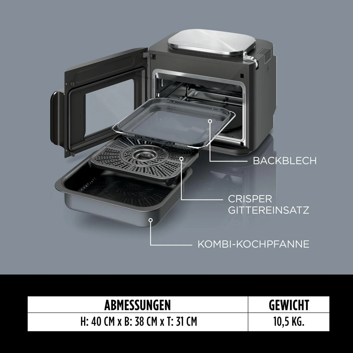Ninja Combi 12-in-1 Multikocher, Ofen & Hei?luftfritteuse, 12 Kochfunktionen, Air Fryer & Grillen Zubereitung in 15 Min*, mit Backblech, Pfanne, Crisper Gittereinsatz, Rezeptanleitung, Grau, SFP700EU.