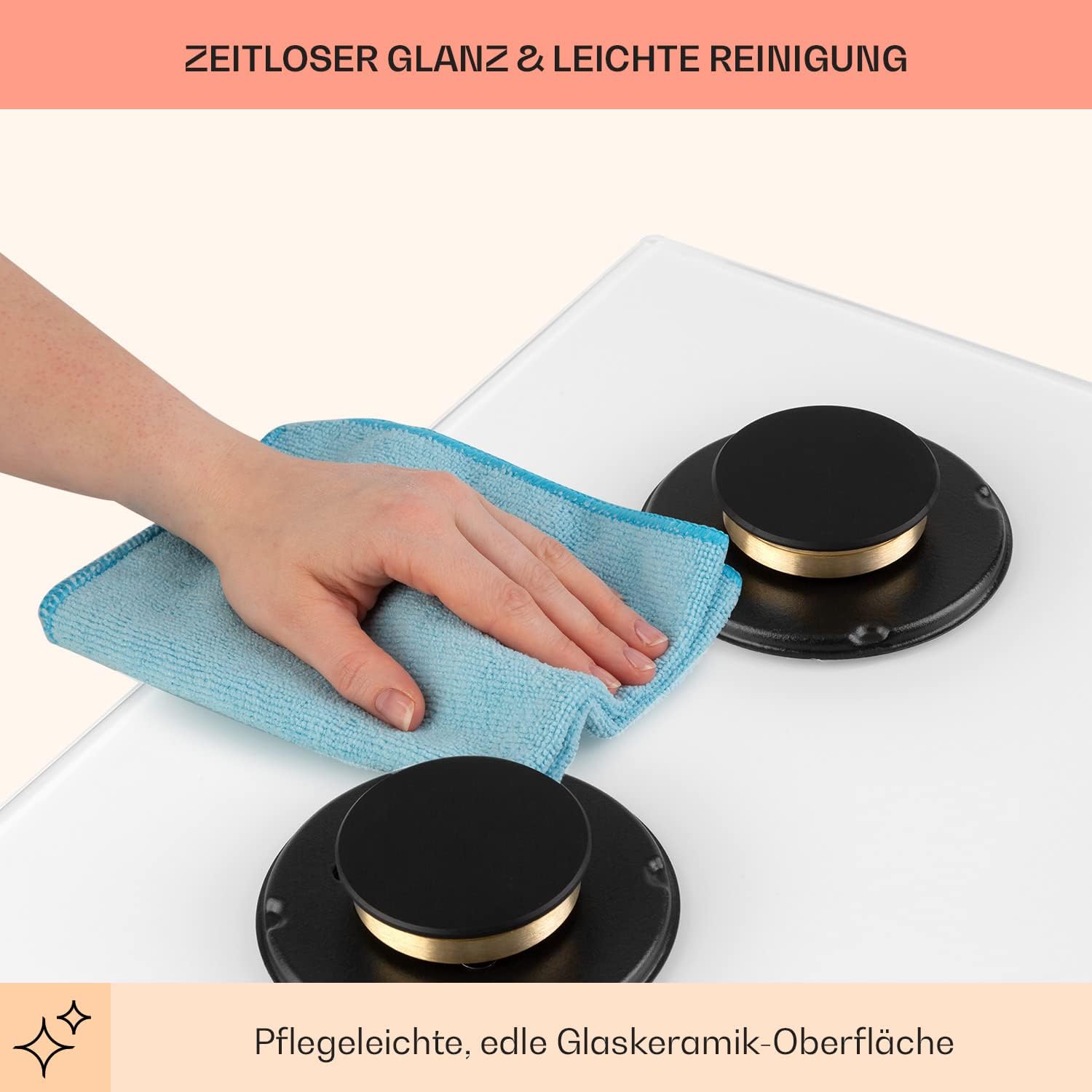 Klarstein Gasherd, Gaskochfeld 4 Flammig, Einbau-Gaskocher für Zuhause & Wohnmobil, Campingkocher mit Glasplatte, Gasherd für Propan- und Erdgas, Edelstahl Gas-Herdplatte Wok Brenner 8000 Watt