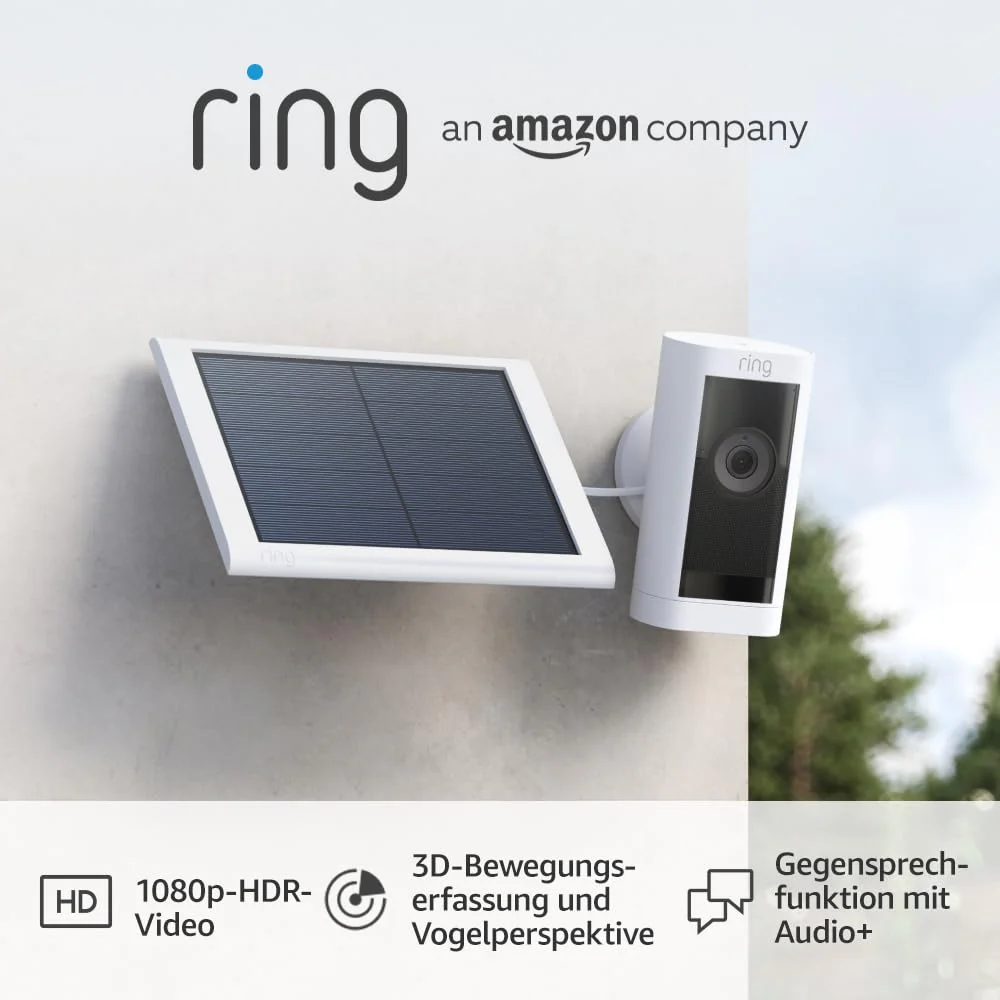 Ring Buitencamera Pro Solar (Stick Up Cam Pro) | Buitenbeveiligingscamera op zonne-energie met 1080p-HDR-video, wifi, 3D-bewegingsdetectie, compatibel met Alexa | 2 beveiligingscamera's