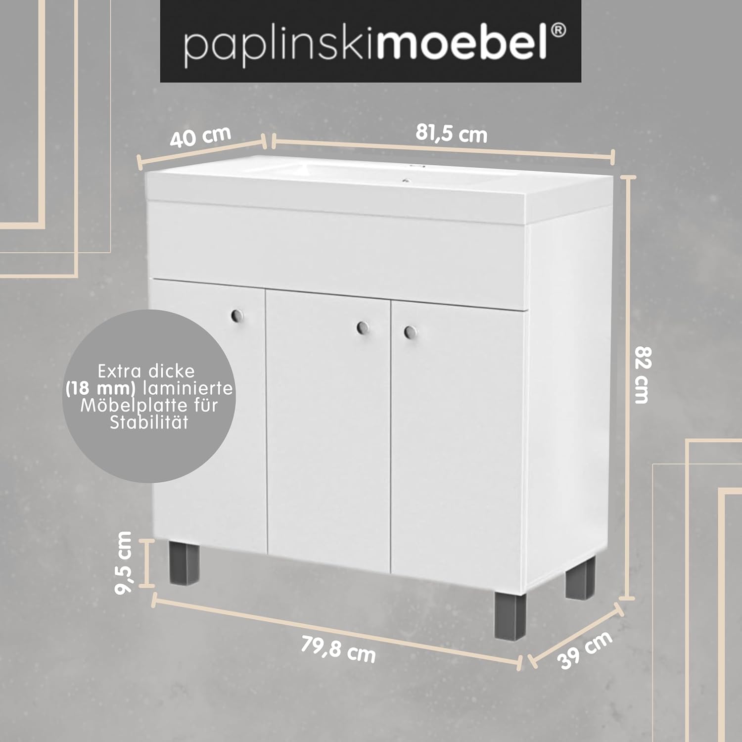 Waschbecken mit Unterschrank 80 cm Breit | Badezimmerschrank IGA Sink | Badmöbel Set für Badezimmer & Gäste-WC | Waschtisch mit Unterschrank Stehend | Waschbeckenunterschrank Weiß