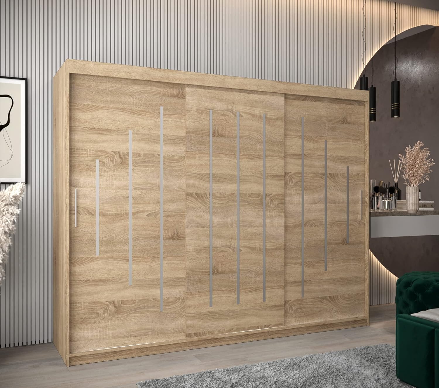 ABIKSMEBLE York 250 Armario de Puertas Correderas con Barra y Estante Armario de Dormitorio (Roble Sonoma)