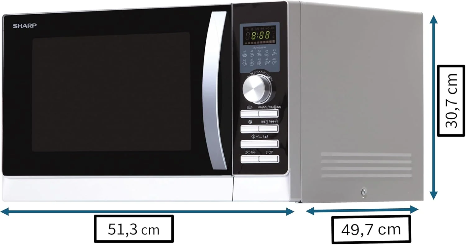 Sharp R843INW 4-in-1 magnetron met hetelucht, grill en convectie/ 25 L/ 800 W/ 1000 W infraroodgrill/ 2500 convectie/ 10 automatische programma's/ pizzaprogramma/ metalen draaiplateau (30 cm)/ zilver