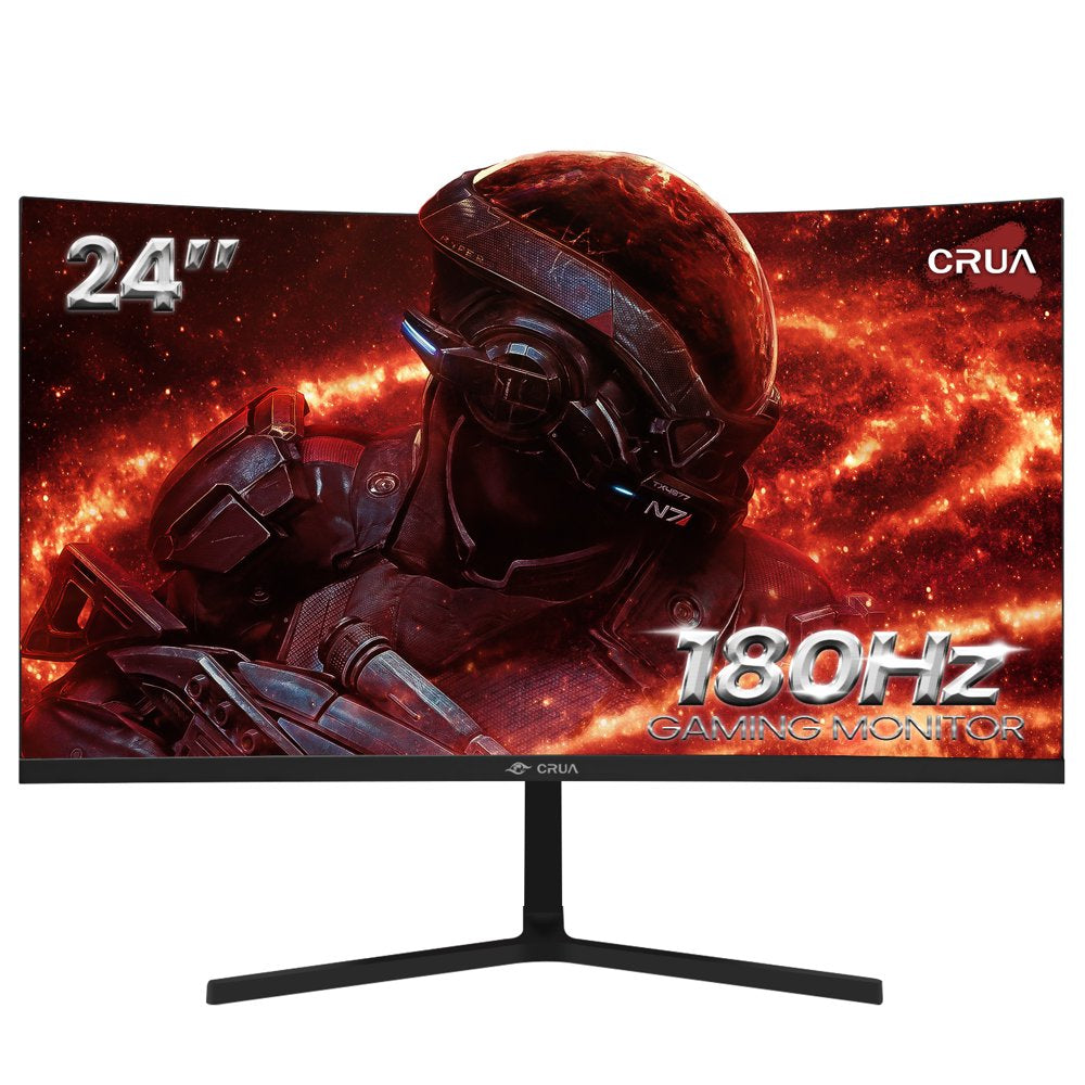 CRUA 24′′ Curved Gaming Monitor, FHD 1080P, 180Hz, VA Panel, AMD FreeSync, Low Blue Light, HDMI/DP Ports, Black