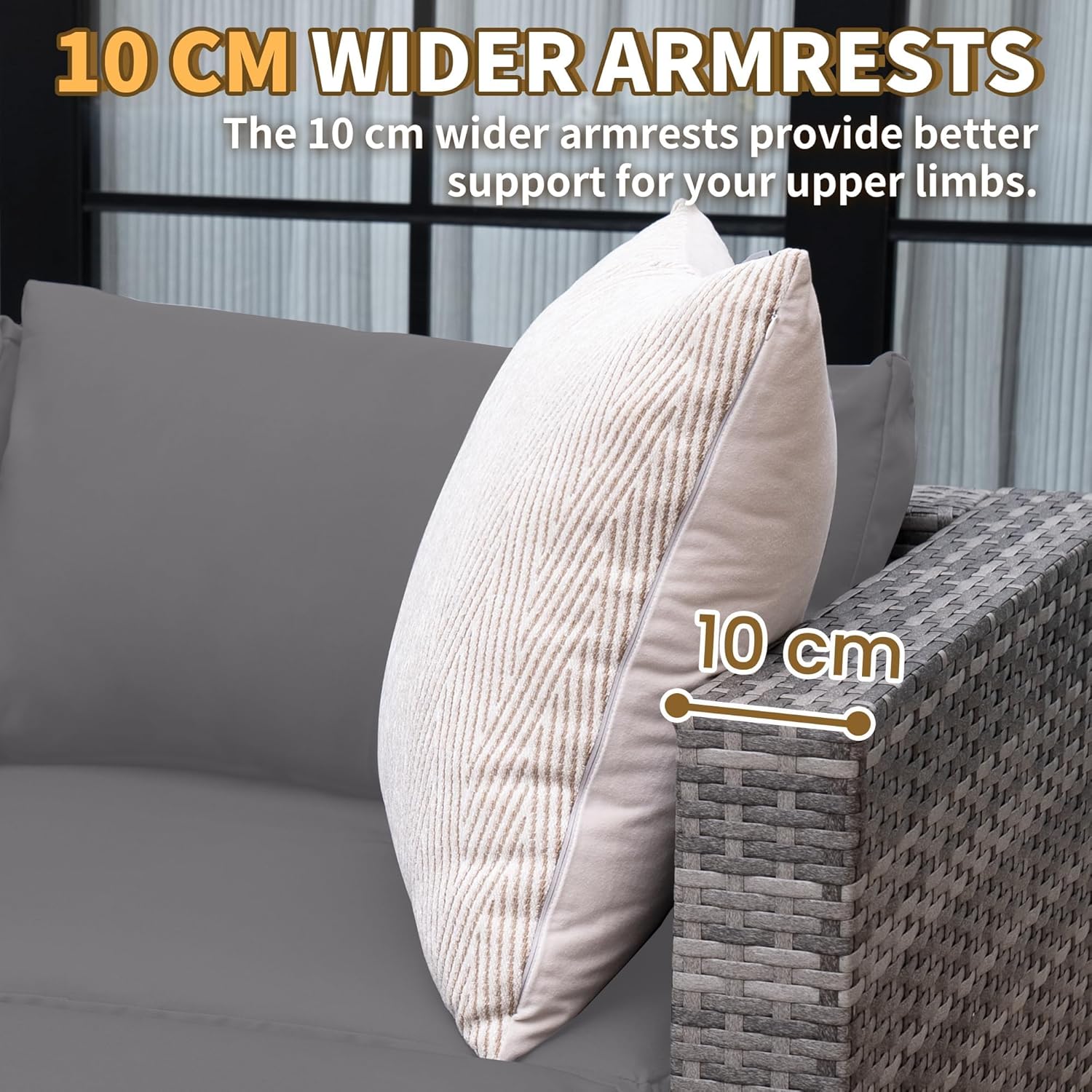 UDPATIO Lounge Gartenmöbel Set mit 3er Gartensofa, Hocker & Beistelltisch, Poly Rattan Balkonmöbel 4 Personen mit Kissen, Balkon Möbel Wetterfest, Gartenlounge für Garten, Terrasse, Outdoor, Grau