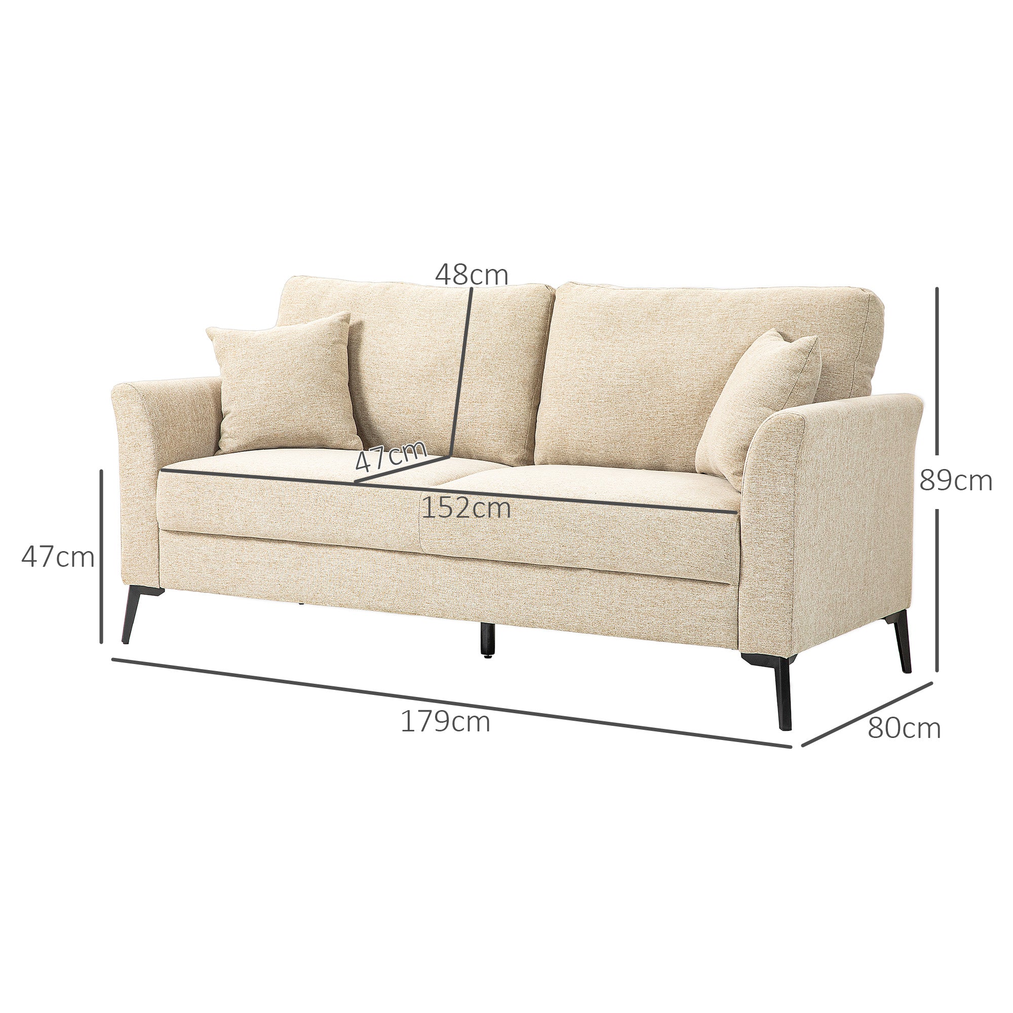 HOMCOM 2-zitsbank met veren, dikke bekleding, tot 360 kg, 179 x 80 x 89 cm, Beige