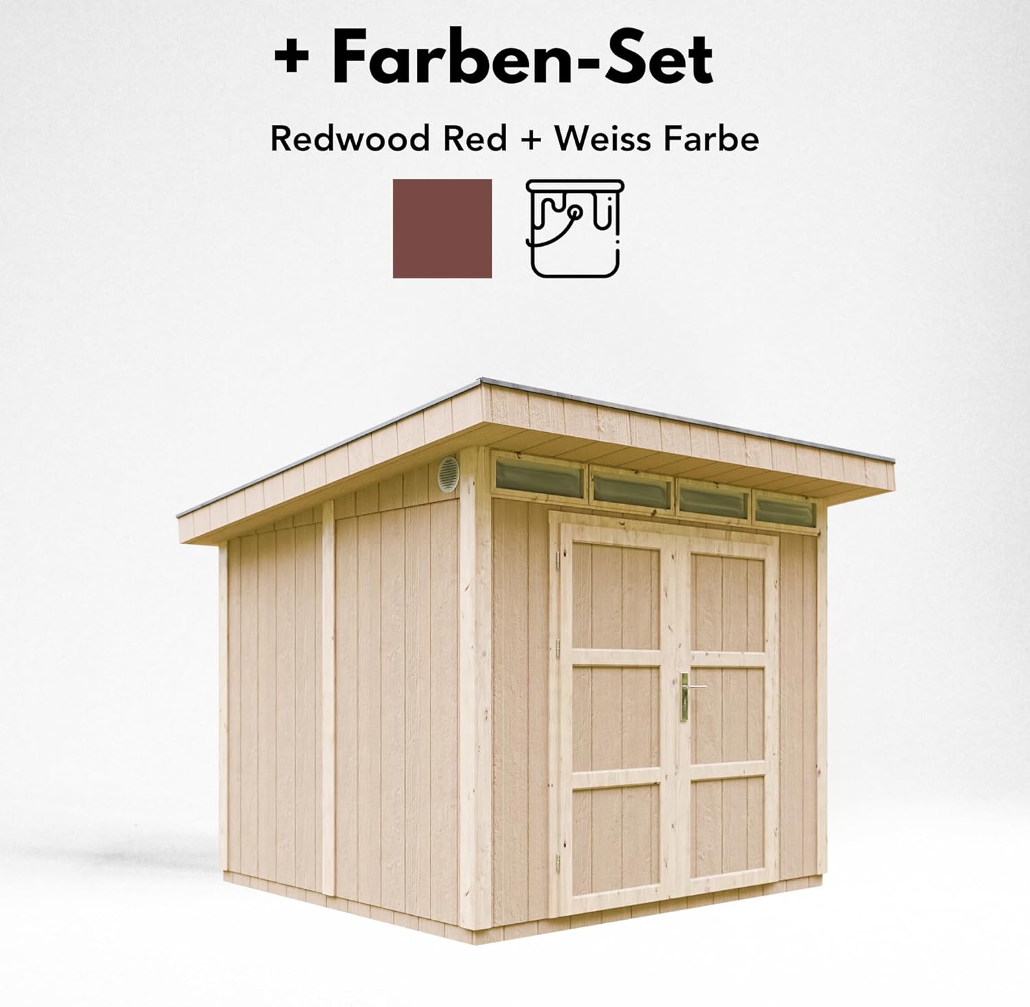 Gartenhaus Premium Qualität 5,9m² - L279xW293cm- All-Inclusive-Set mit Boden, Bitumen-Dachziegeln, Farbset- Hochwertiger Geräteschuppen aus Holzwerkstoffplatten LP Smartside - M903A Redwood RED