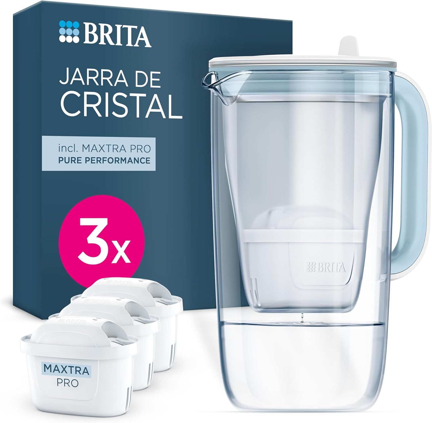BRITA Premium Glass Water Filter Jug 2.5L with 3 MAXTRA PRO Filters, Flip-Lid and Indicator - Eco-Friendly Packaging