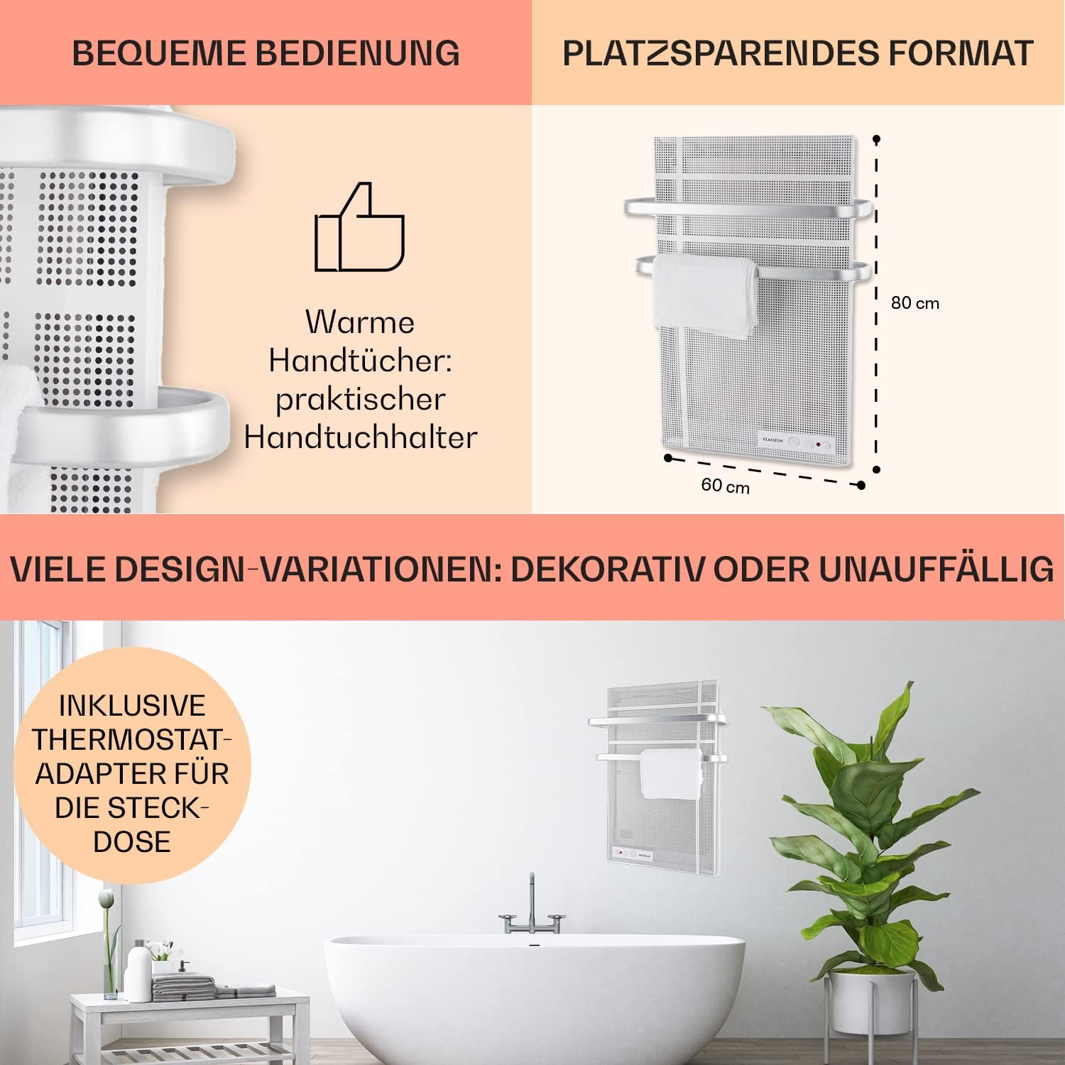 Klarstein Infrarotheizung, Infrarot Flachheizkörper für Bad und Innenraum, Infrarotheizung mit Thermostat, Heater CO2-Frei, Heizung mit Erkennung Offener Fenster, IP24 Infrarot Heizgeräte, 1000 W