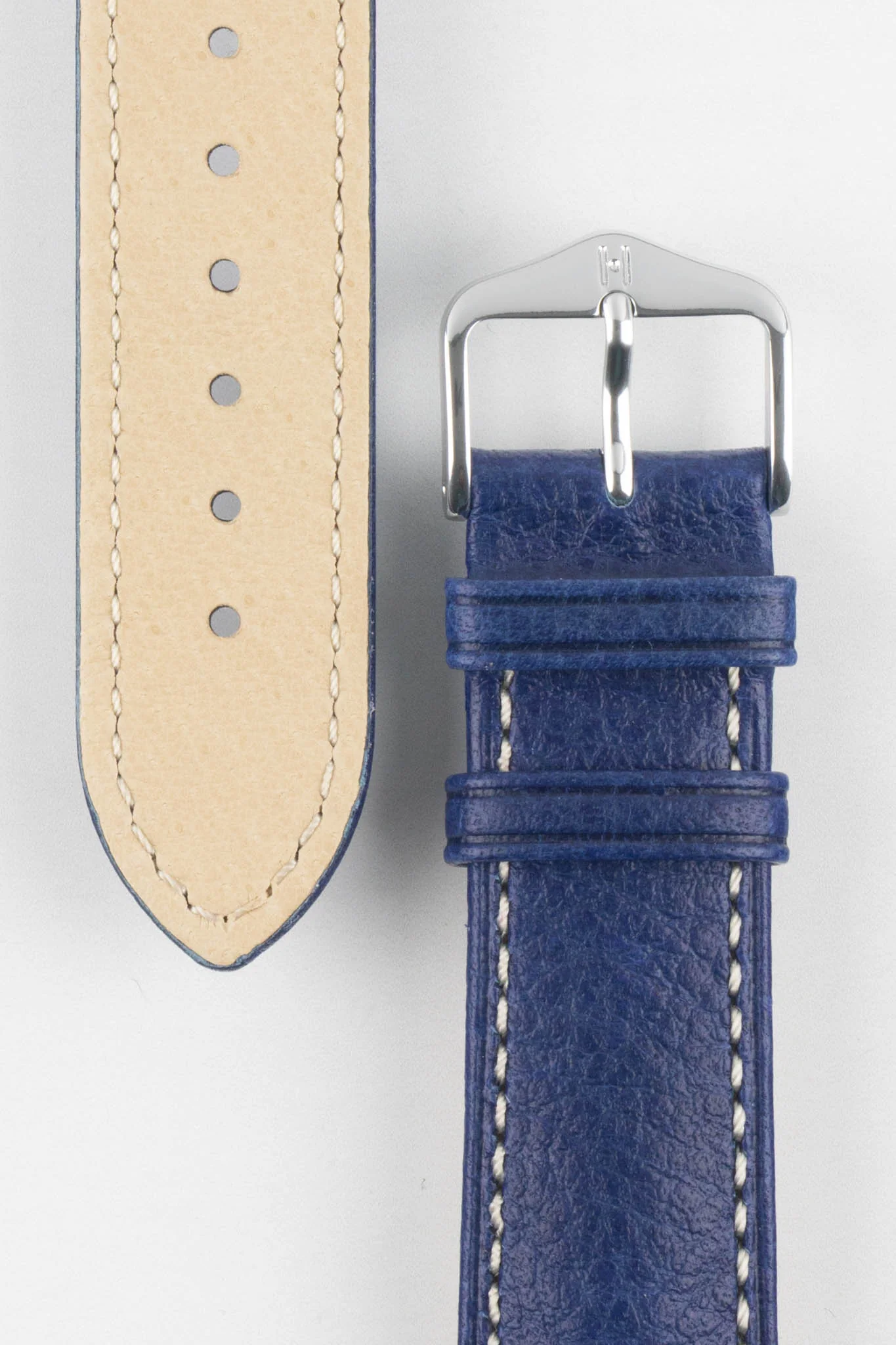 Hirsch BOSTON Quick-Release Buffalo Calfskin Leather Watch Strap in BLUE