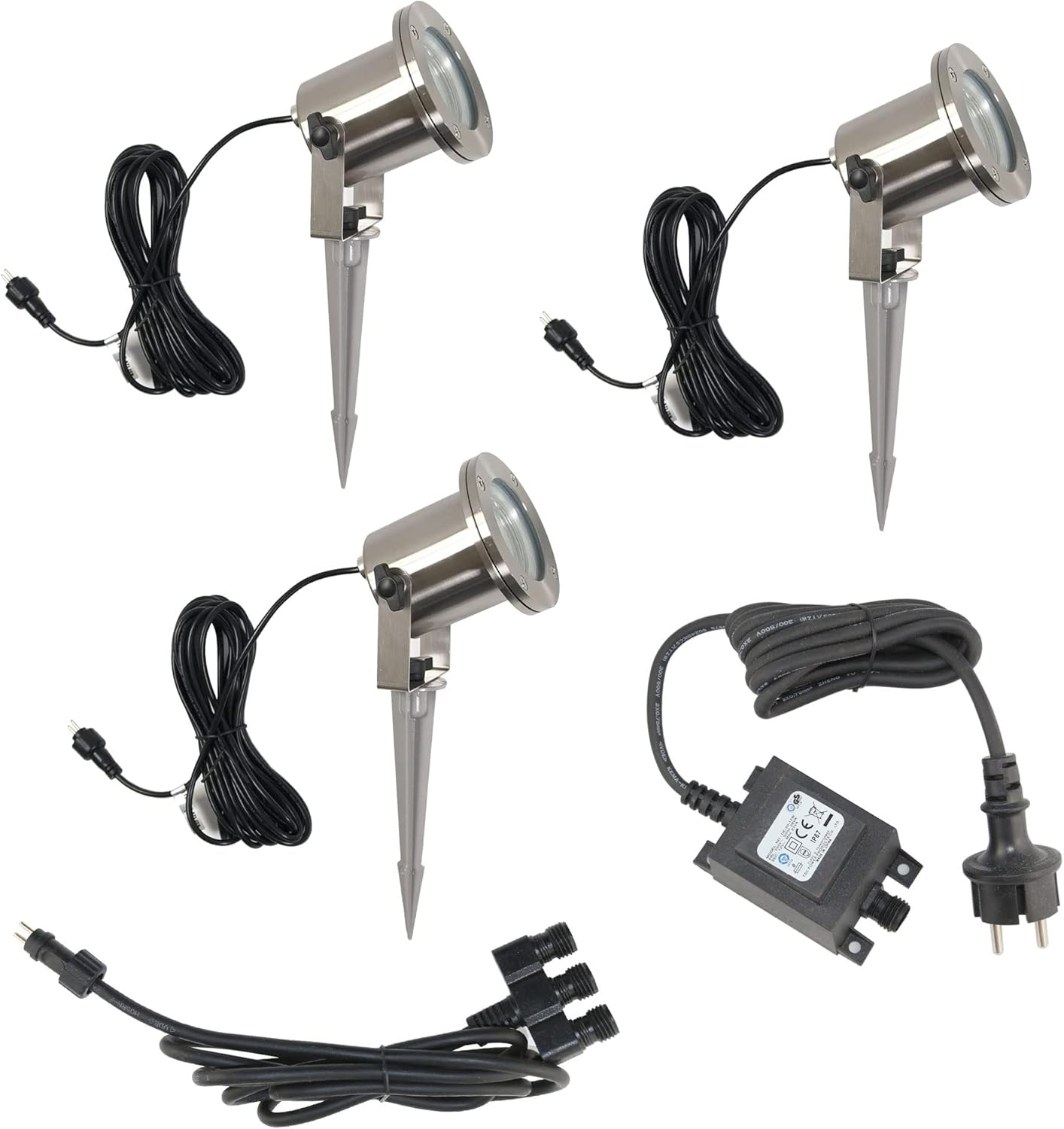 VBLED 3er Set LED-Teichstrahler/Gartenteich Licht 12V, aus Edelstahl IP68 mit MR16 Leuchtmittel 5W
