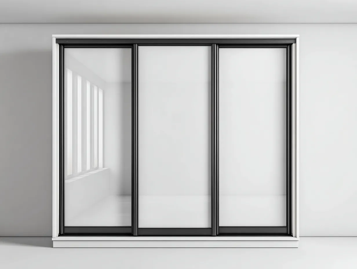 Kleiderschrank mit Schiebetüren - Metall-Holzwerkstoff-Spiegelglas - 210 x 62 x 205 cm - Weiß-Schwarz - Moderner Stil