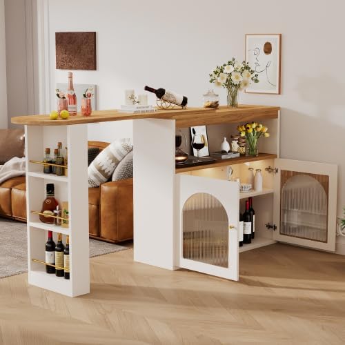 SogesHome Bartisch Esstisch Buffets Modern Ausziehbar Drehbar Bartisch Tisch Stehtisch Bistrotisch mit Stauraum und 1m langem LED Lichtstreifen für Esszimmer