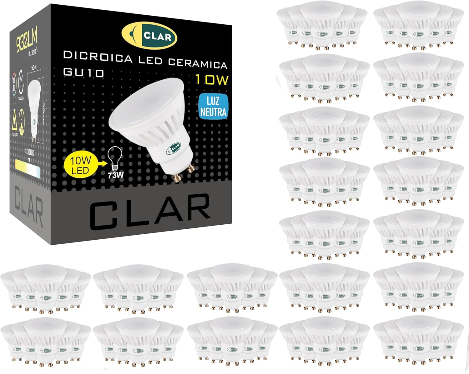 CLAR - GU10 LED Leuchtmittel 10W, LED Lampe GU10, Kaltweiß 6000K (100er Pack)