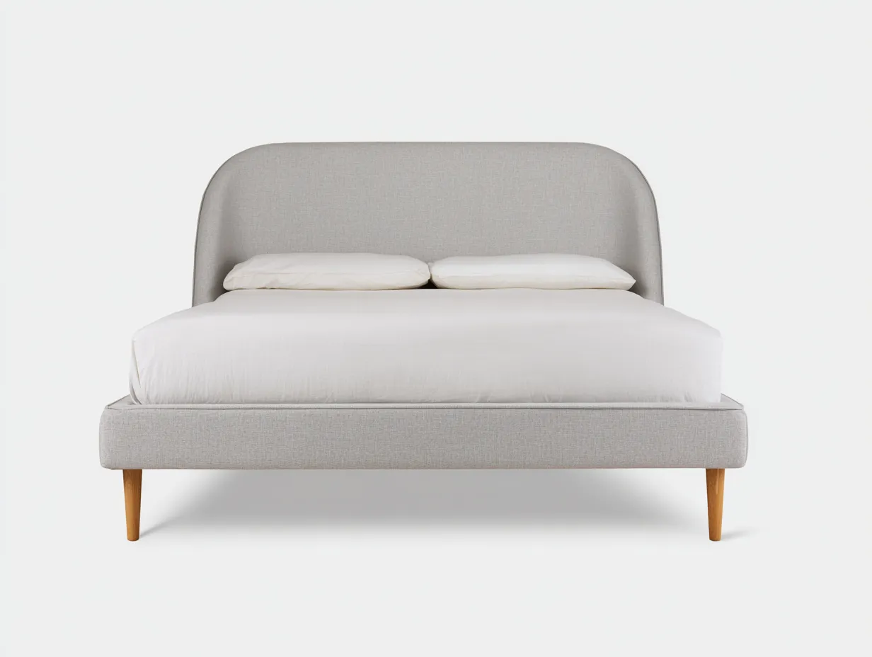 Doppelbett Stoff 200 x 180 x 110 cm - hellgrau - für Schlafzimmer - modern gepolstert mit gerundetem Kopfteil
