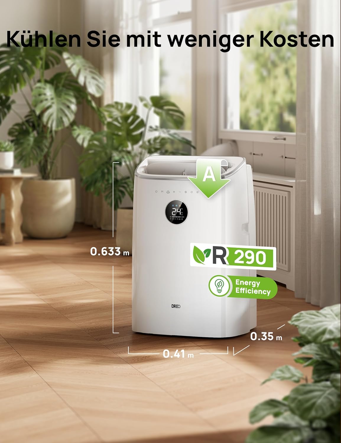 DREO 7500 BTU Mobiles Klimagerät (3-in-1 Kühlen/Ventilieren/Entfeuchten), leise für Schlafzimmer/Büro, Steuerung per App/Sprachbefehl/Fernbedienung, drainagefrei, Fenster-Set, 2,5 L/h, AC318S