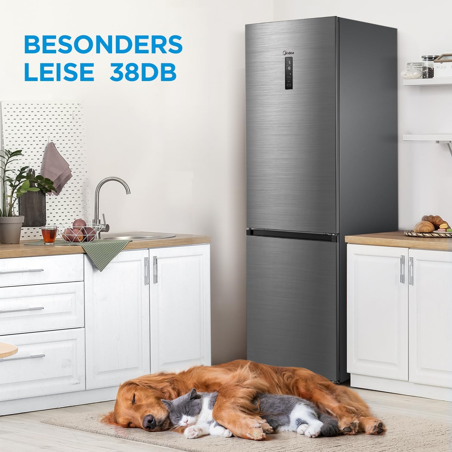 Midea MERB276FGE02A Fridge/Freezer Combination, 180 cm Height, NoFrost, Double Control, Super Cooling Function, 219 kWh per Year, Fridge Capacity 199 L, 71 L Freezer Capacity