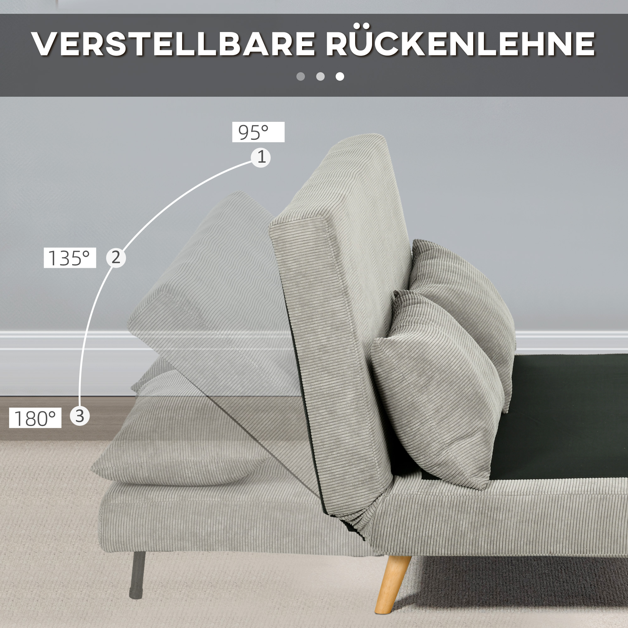 Slaapbank, Logeerbed, 3-standen Verstelbare Rugleuning, Linnenlook, tot 120 kg, 141 x 90 x 81 cm, Grijs