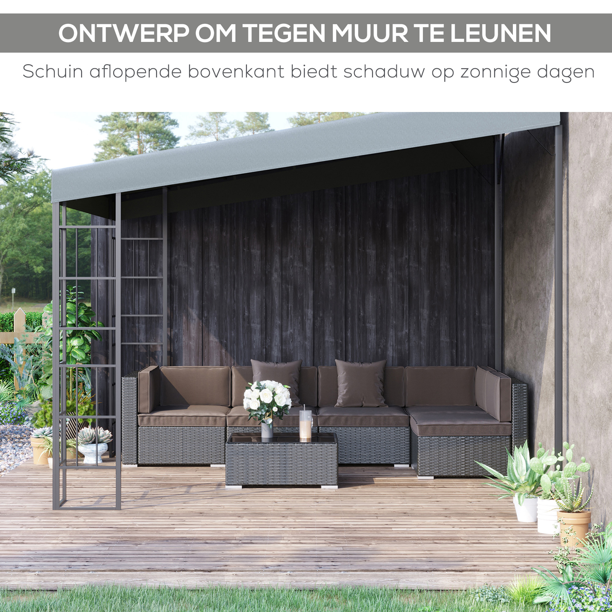 hellend dak pergola grijs+zwart 4 x 3 x 2.5m