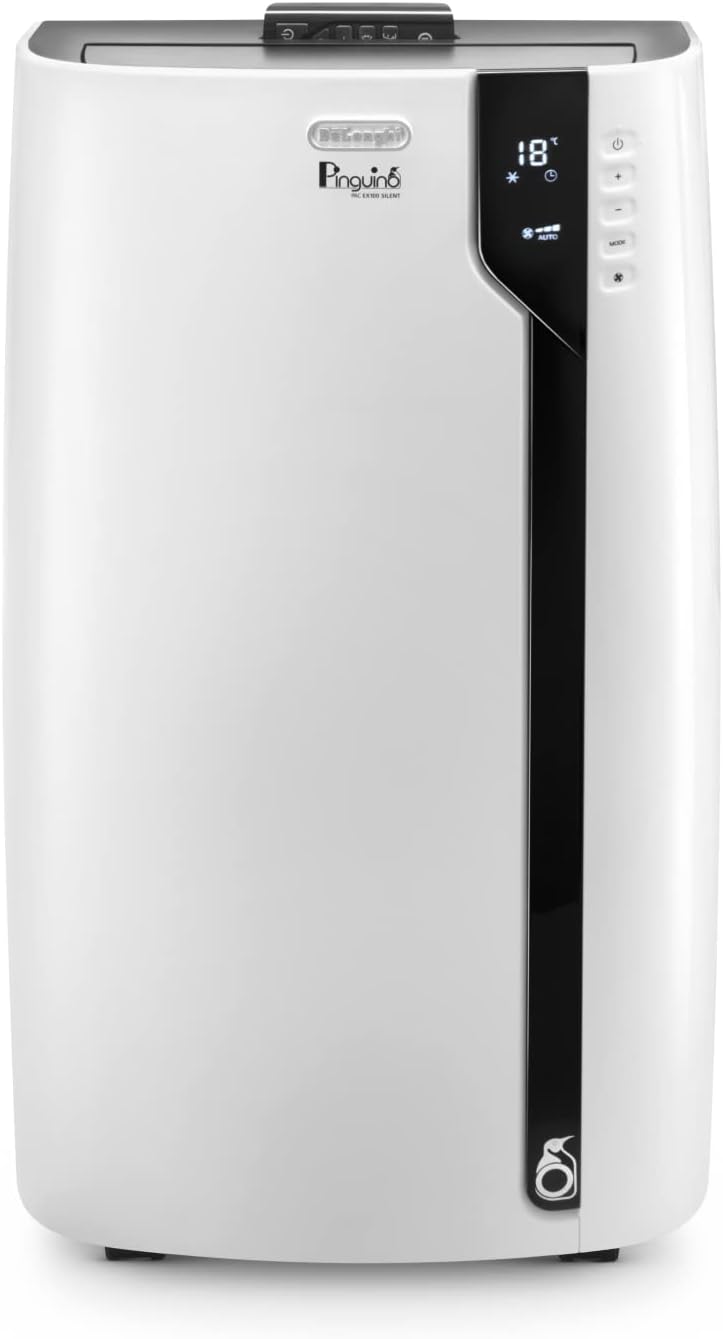 De'Longhi Pinguino PAC EX100 Silent mobiles Klimagerät mit Abluftschlauch, Klimaanlage für Räume bis 110 m³, Luftentfeuchter, Ventilationsfunktion, 24h-Timer, Weiß