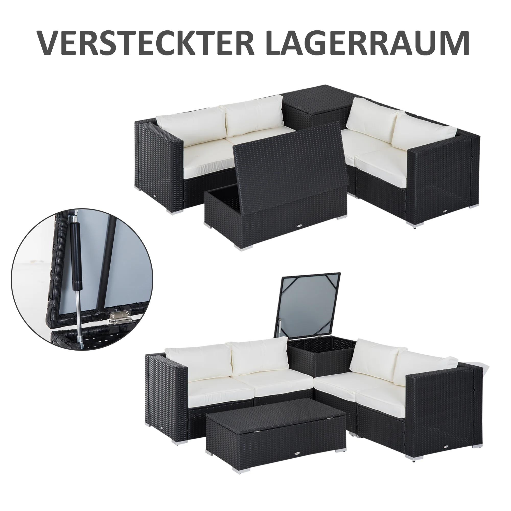 Outsunny tuinmeubels 6-delig Staal zwart + crème