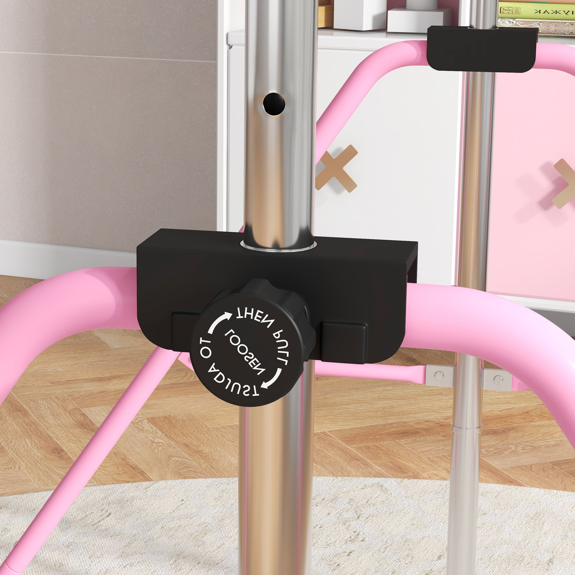 Kinderturnbar met Ringen, Hoogteverstelbaar, Opvouwbaar, Antislip, Stalen Frame, 148x105x88-128 cm, Roze