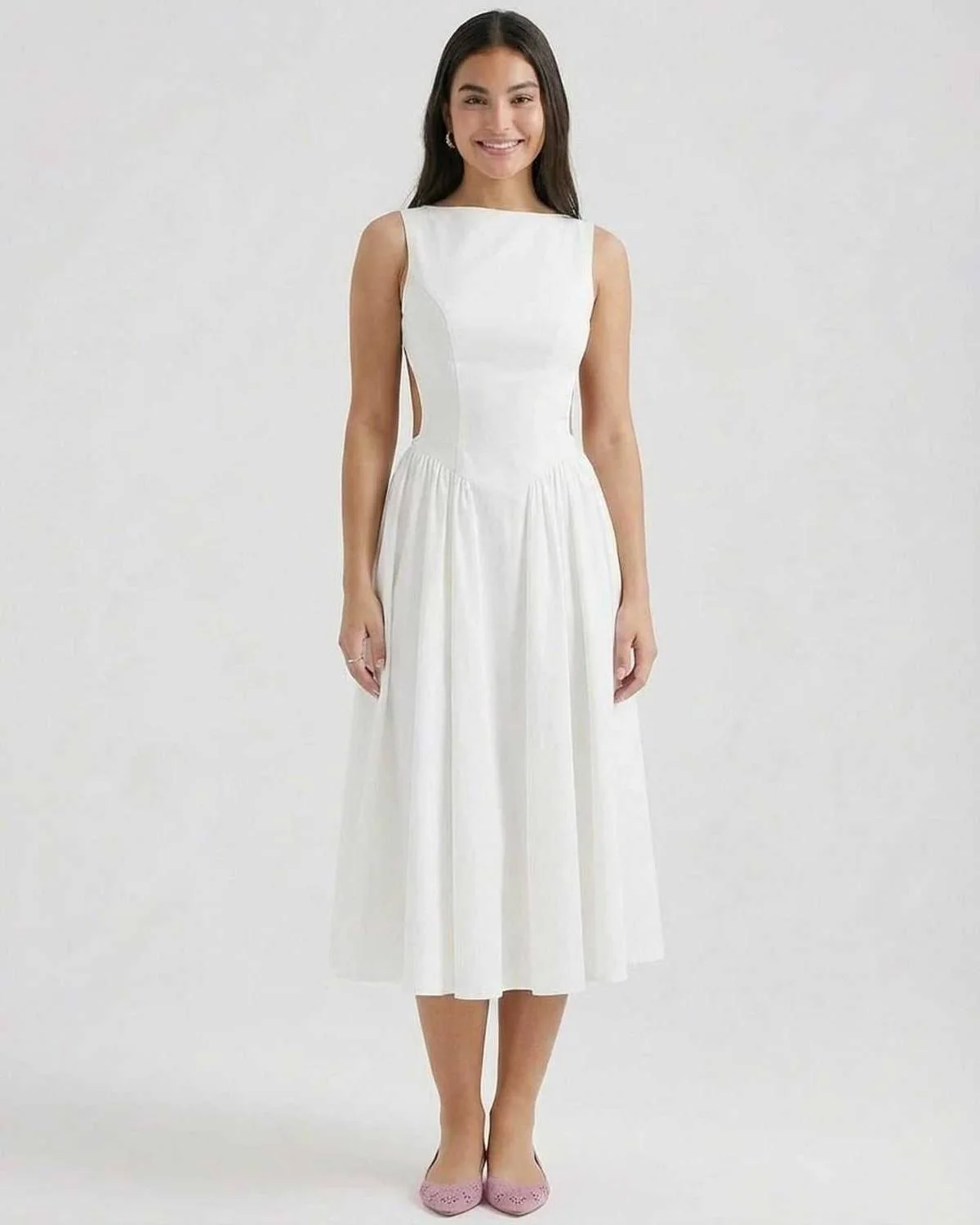 Midi-Kleid f��r Damen mit V-Ausschnitt und femininer Passform