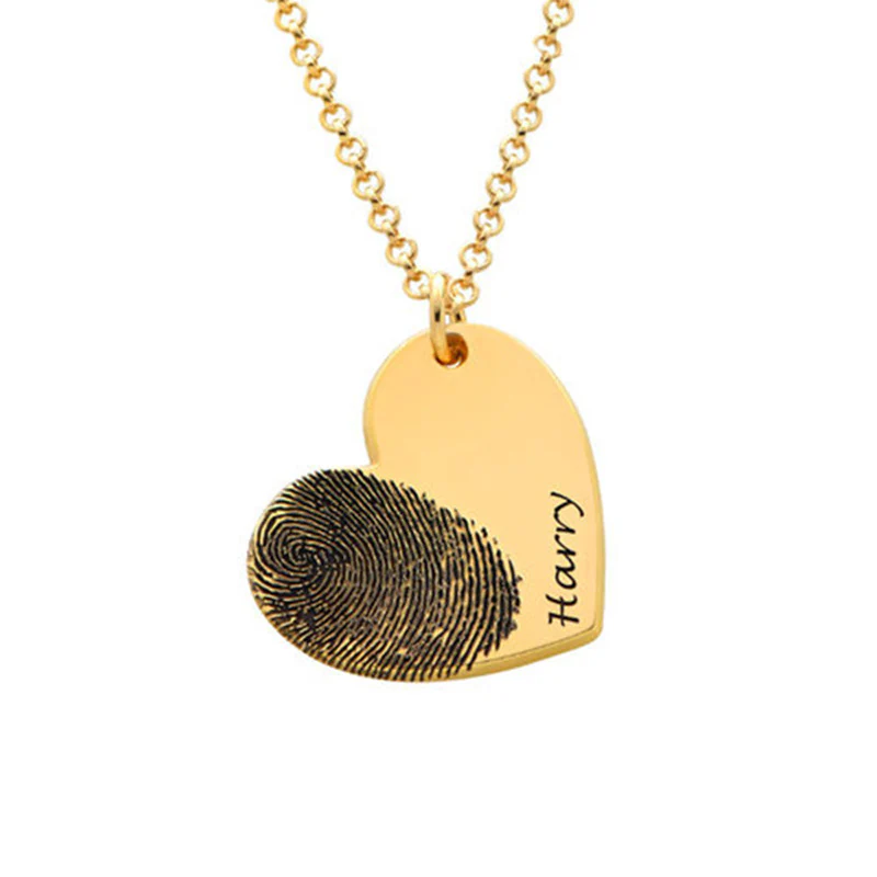 Personalized Fingerprint Necklace Custom Heart Necklace Name Necklace