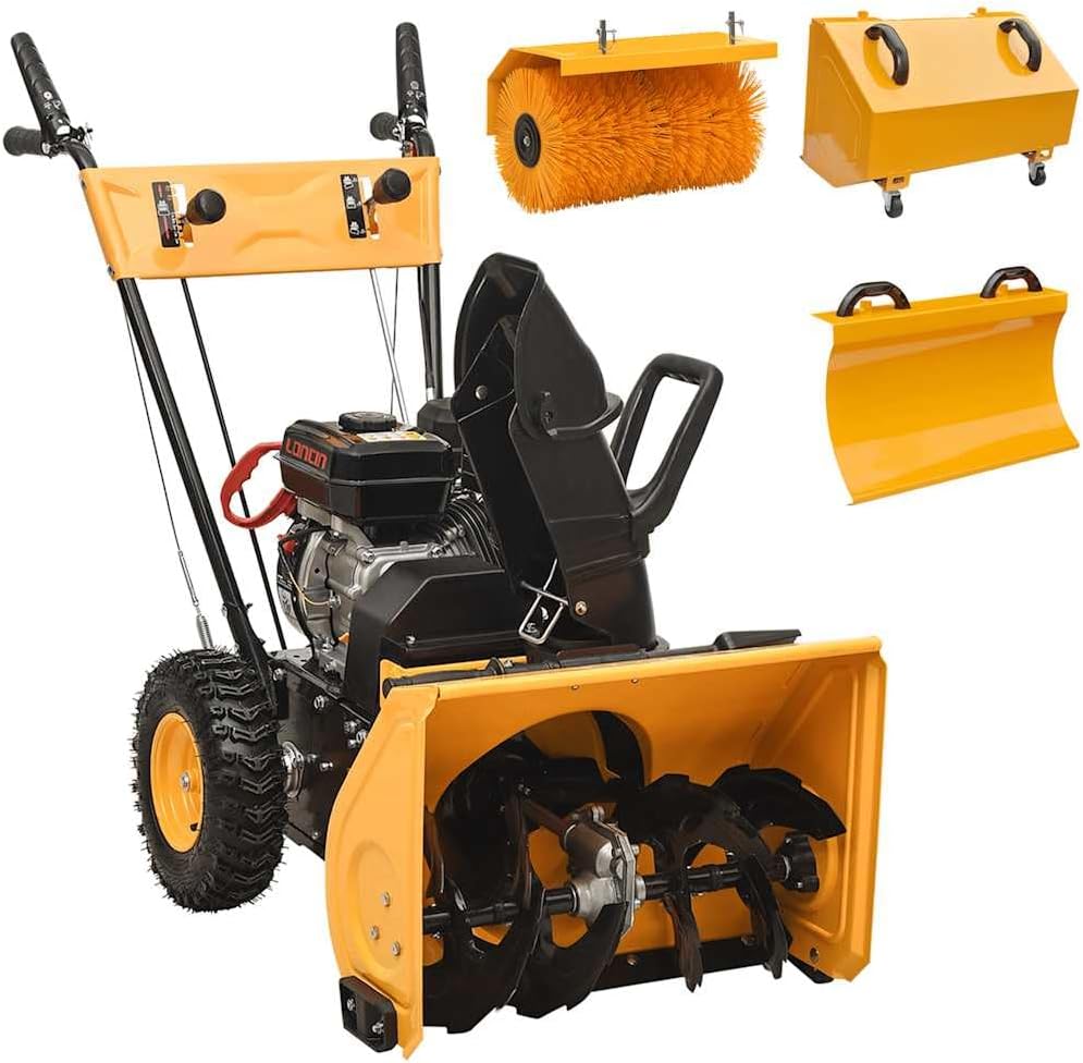 ACAGALA 4-in-1 Schneefräse & Kehrmaschine (6,5PS, 196ccm) | 560mm Räumbreite, 11m Wurfweite | 5 Vorwärts/2 Rückwärtsgänge | Stahlschnecke