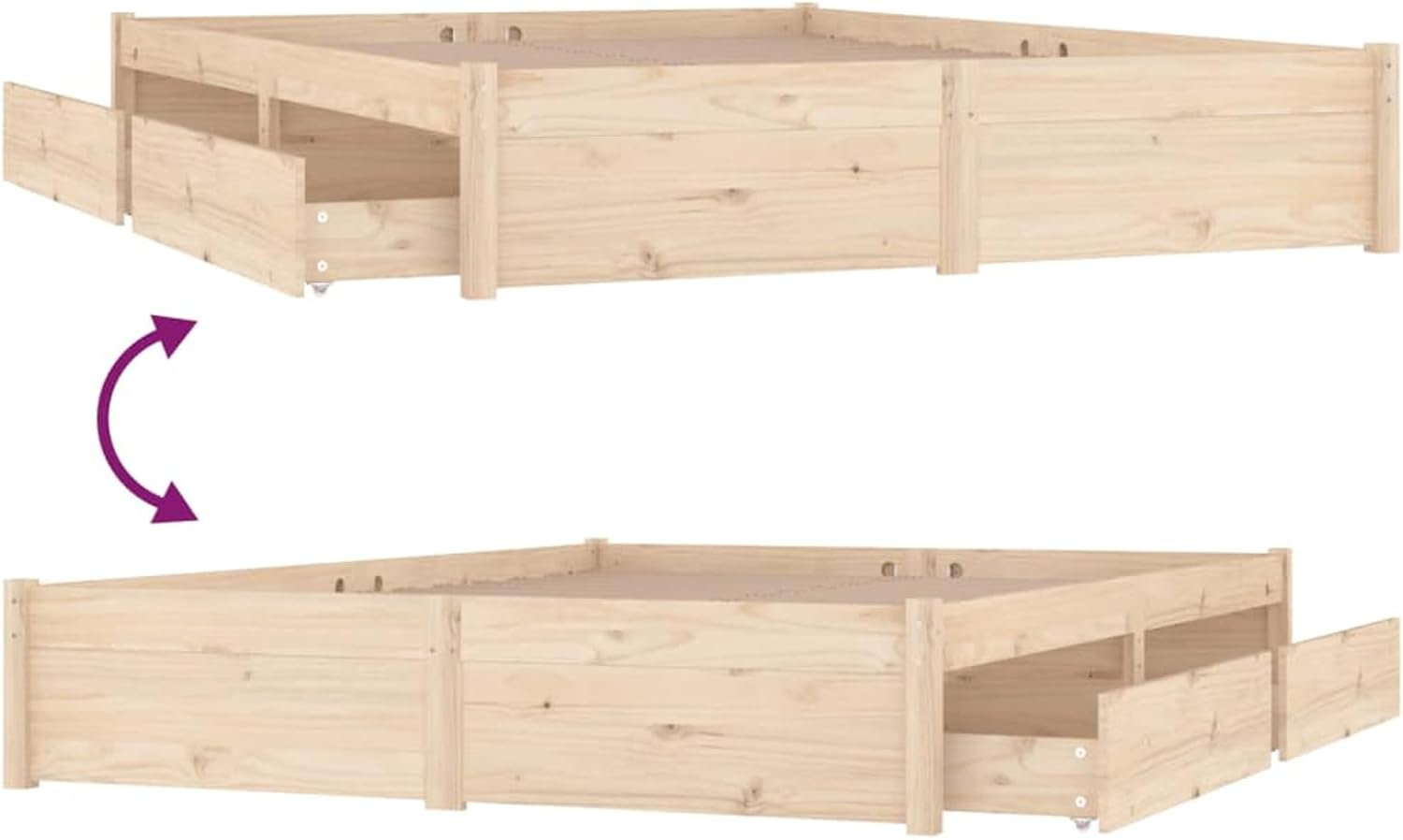 Bett 200x200 mit Stauraum Holz Bett mit Schubladen Stauraumbett mit Lattenrost Doppelbett Bettkasten Jugendbett Holzbett Bettrahmen Schlafzimmer-Natur-200 x 200 cm