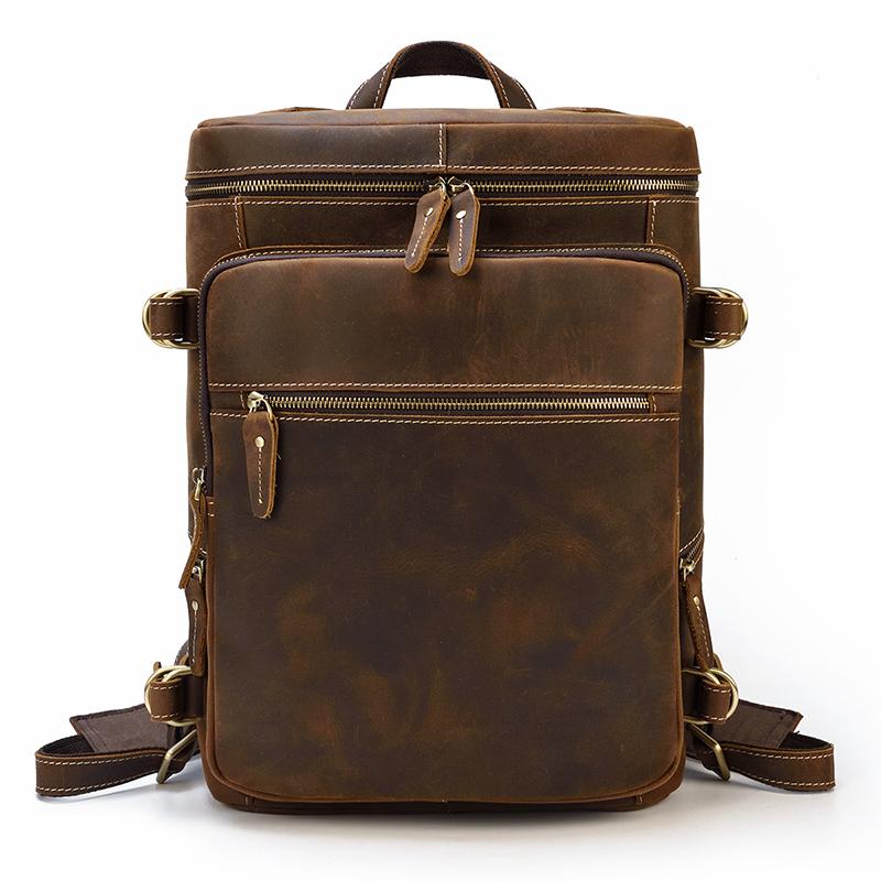 Large Zipper Handmade School Leather Backpack for Men