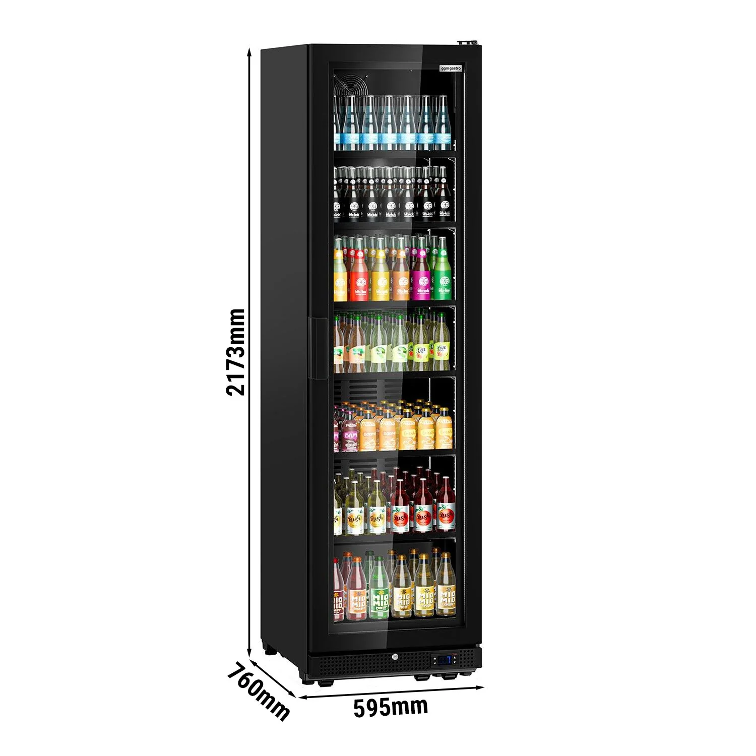 Displaykjøler - 595 mm - 569 l - med 1 glassdør & LED-belysning - svart