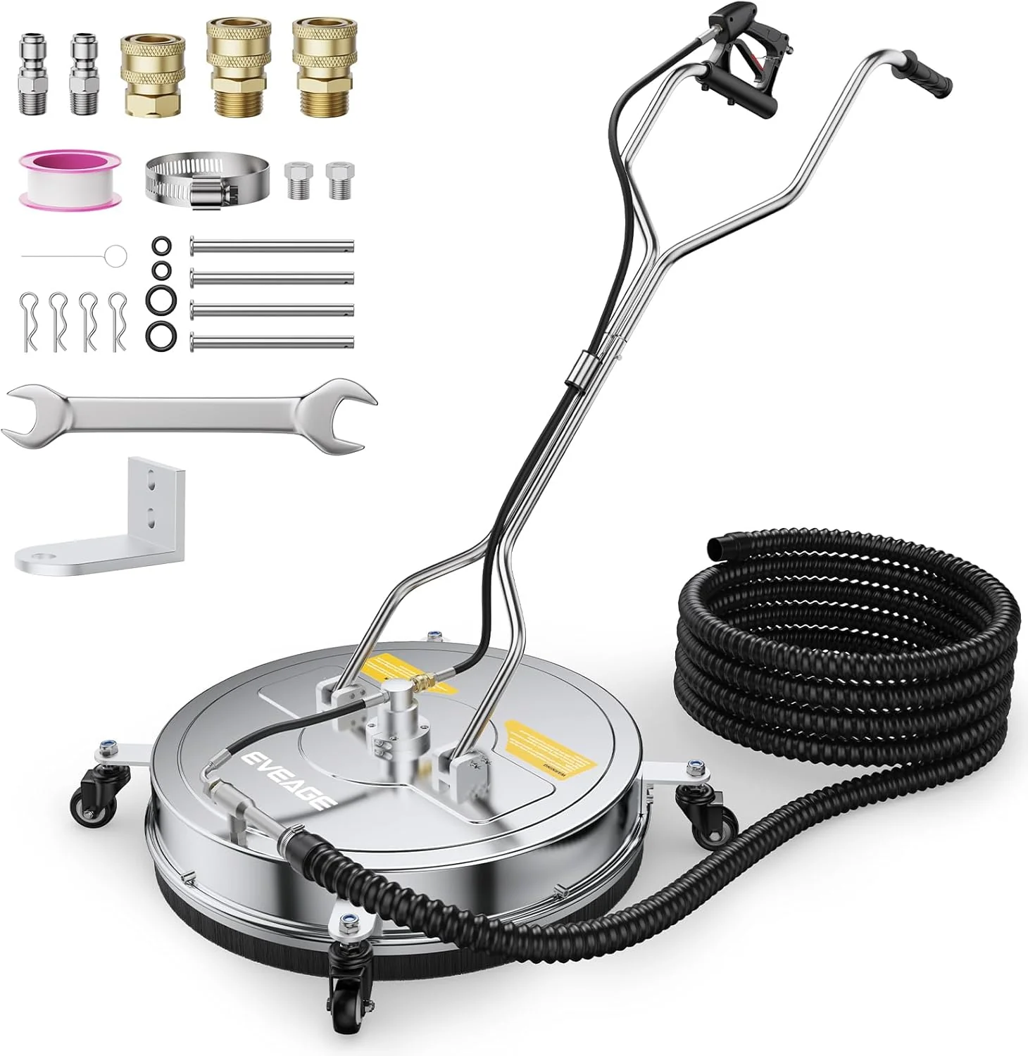 EVEAGE 50,8 cm hogedrukreiniger oppervlaktereiniger dubbele handgreep met waterterugwinning, met 4 wielen, roestvrijstalen behuizing hogedrukreinigeraccessoires met 2 verlengstangen, 4000 PSI, EP004