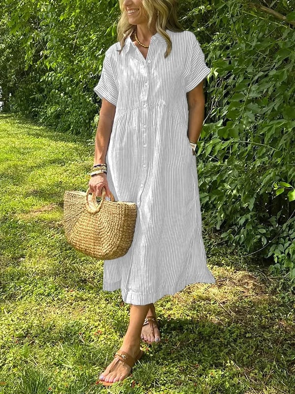 Gestreiftes Kleid mit Knopfleiste