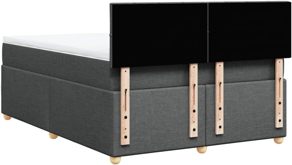 vidaXL Boxspringbett, Doppelbett mit LED Matratze Matratzenauflage, Bettgestell mit Lattenrost Kopfteil, Polsterbett Bett für Schlafzimmer, Dunkelgrau 140x200cm Stoff