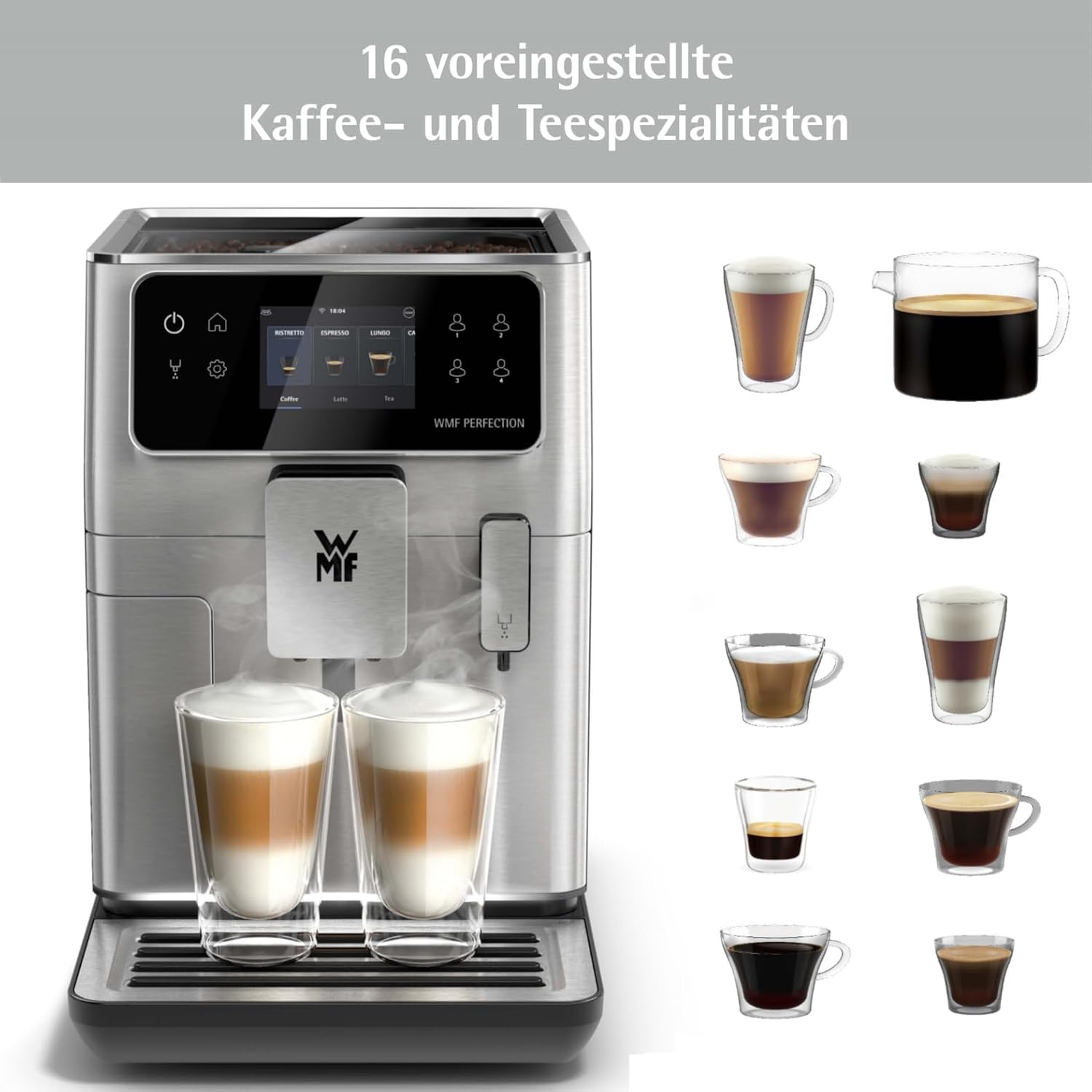 WMF Perfection 640 Kaffeevollautomat mit Milchsystem, 16 Getränkespezialitäten, Double Thermoblock, Edelstahl-Mahlwerk, Nutzerprofil Speicherung (640: WMF Perfection 640 mit Milchsystem)