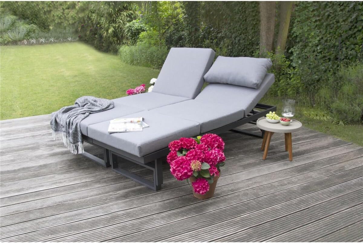 Green Spirit - Gartenlounge-Set Piazza - Grau, Aluminium, Tisch und Sitzbank höhenverstellbar, Wetterfest, Gartenmöbel-Set mit 2 Sofas & Tisch, Eck-Lounge für Garten, Terrasse & Outdoor