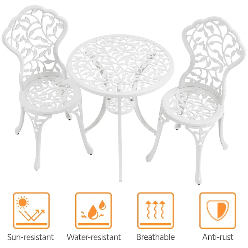 Yaheetech 3-Piece Aluminum Patio Bistro Table Set Antique Chair Sets