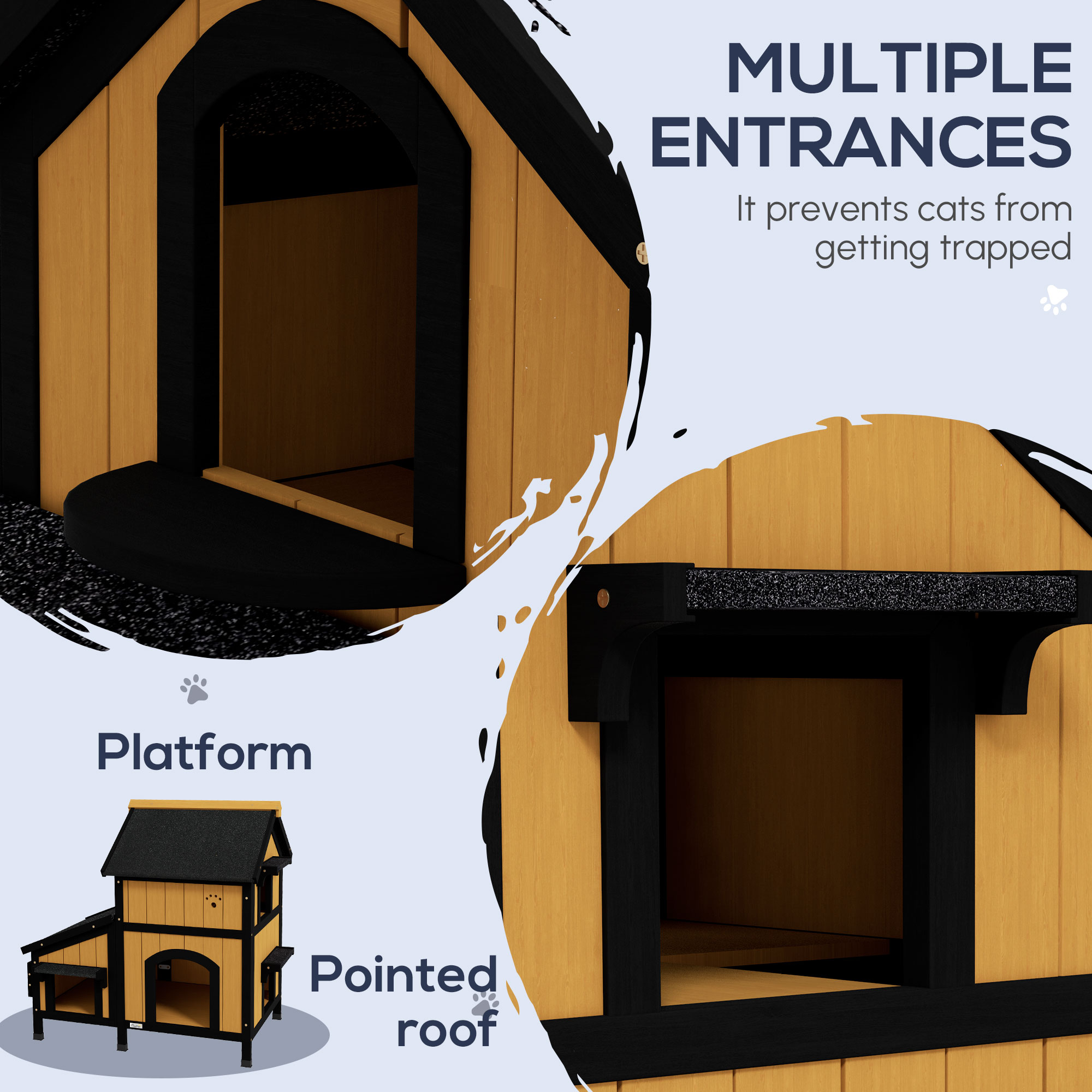 Kattenhuis Kattenhut Kattenhol, inclusief bloembak, 96 cm x 65 cm x 85,5 cm, Geel + Wit + Zwart