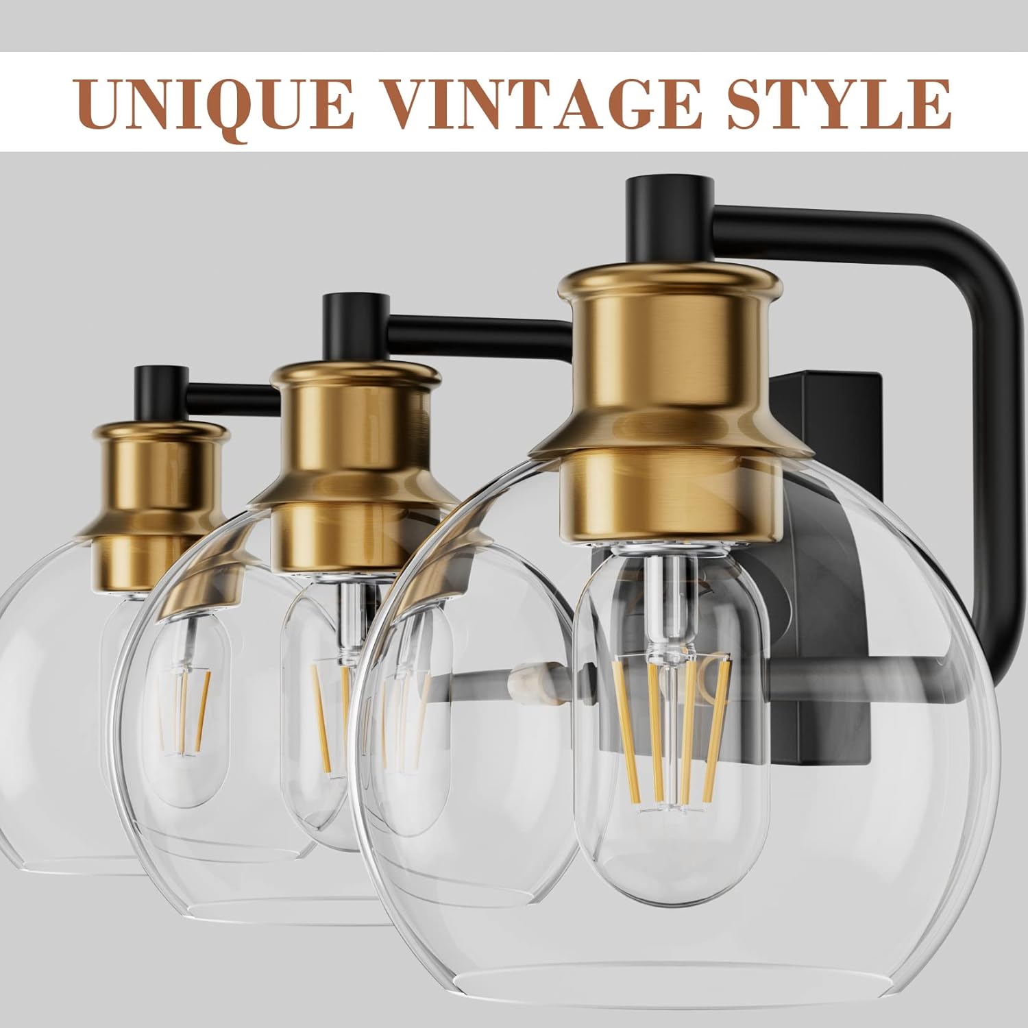 ZASTION Tipace Badezimmer-Leuchten, Vintage-Stil, über Spiegel, Glaskugel, 3 Lichter, industrielle Waschtischleuchten, Bauernhaus, Badbeleuchtung (ohne Glühbirne)