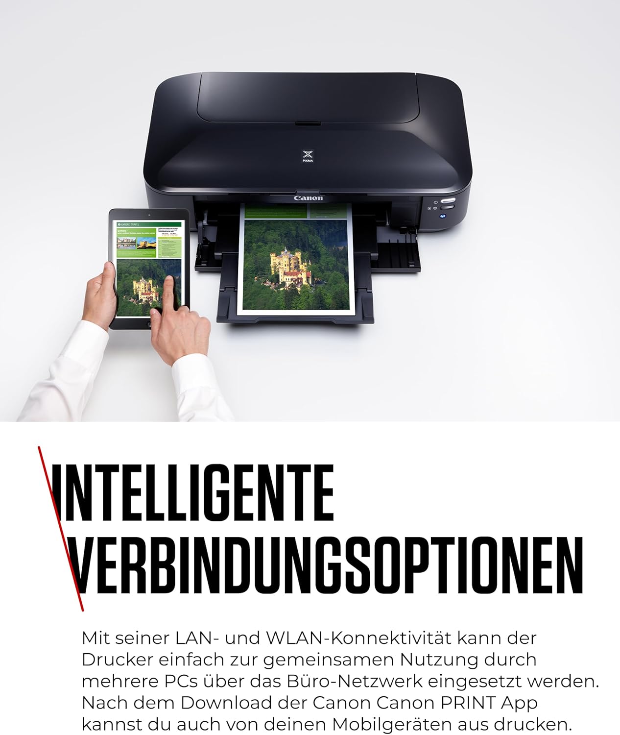 Canon PIXMA iX6850 Drucker Farbtintenstrahl Multifunktionsgerät DIN A3+ (Bürodrucker, Fotodruck, Textdruck, 9.600 x 2.400 DPI, WiFi, WLAN, USB, 5 Separate Tinten, Direktdruck, Print App) schwarz