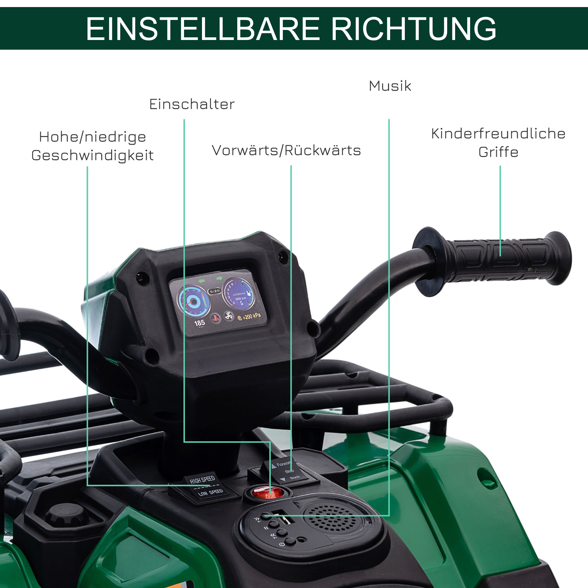 elektrische kinderquad, elektrische auto, elektrische quad, kindervoertuig, groen