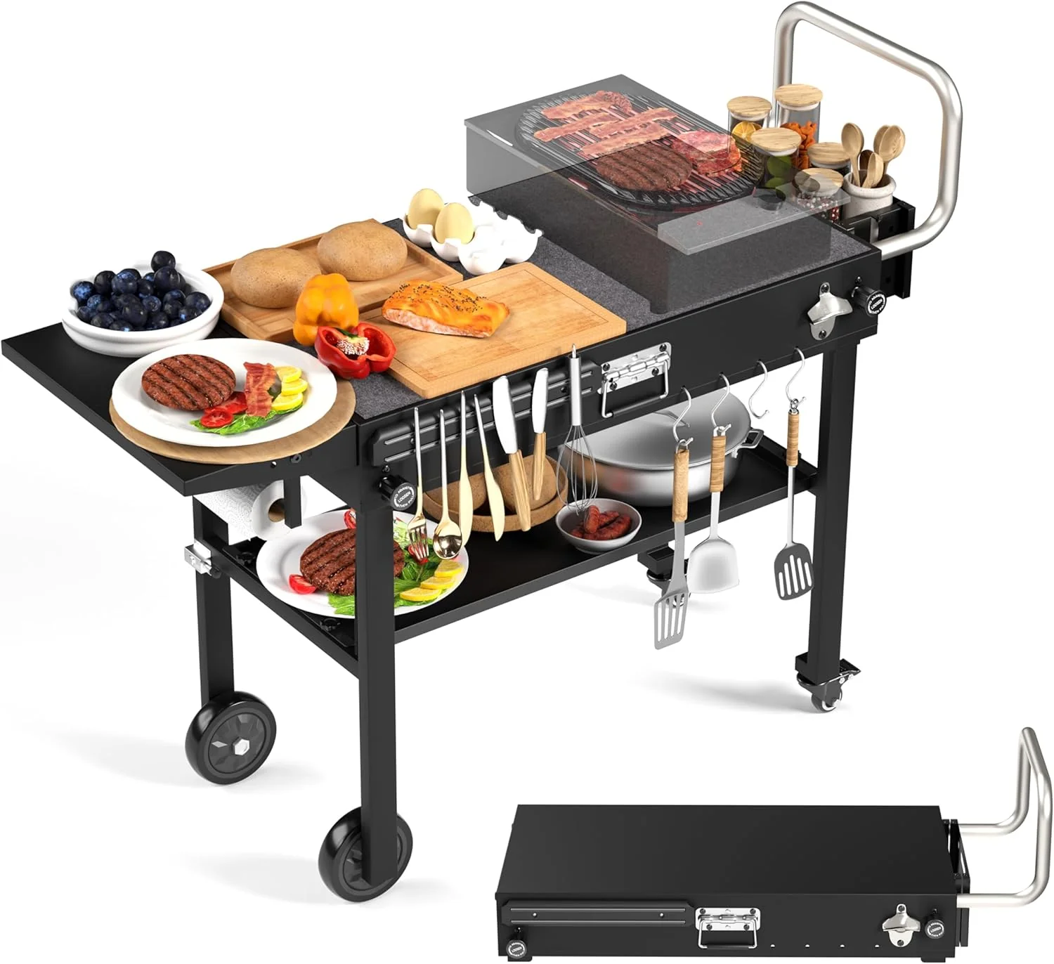 Blackstone Ninja Portable Grill Cart – Folding BBQ Table with Wheels, Durable Outdoor Cooking Station