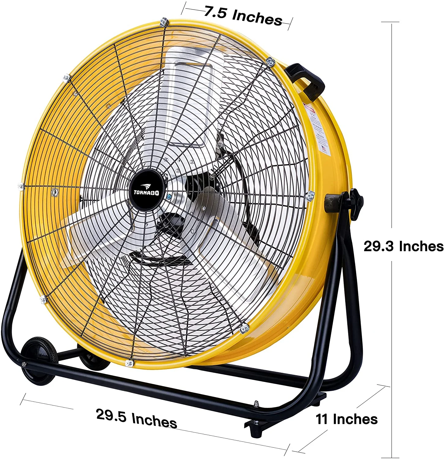 Tornado 24 Inch Grade UL Listed High Velocity Movement Heavy Duty Drum 3 Speed Air Circulator Fan 7800 CFM-Industrial, Commercial, Residential, and Greenhouse Use, Yellow