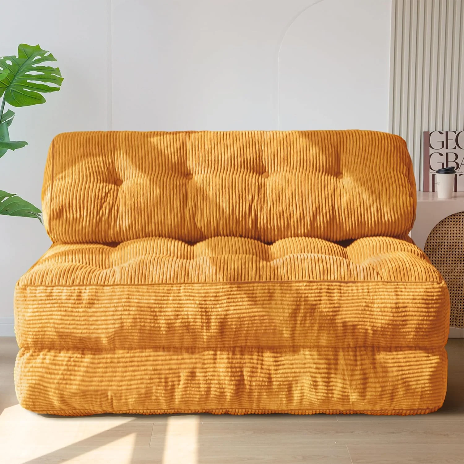 MAXYOYO Folding Sofa Bed, Convertible Sleeper Chair with Pilow Foldable Mattress with Back Support, Portable Fold Out Chair Bed Comfy Floor Sofa Lounge for Living Room Bedroom, Beige, Double