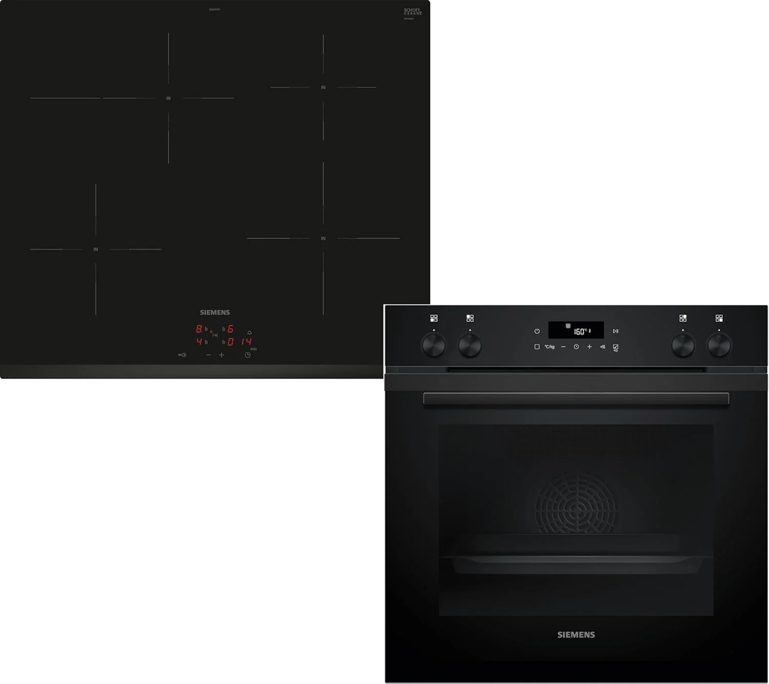 Siemens EQ522IA01, Einbauherd-Set, Bestehend aus HE517GBS4 Herd, 60 x 60 cm, 3D Hei?luft, Selbstreinigung, Clip Auszug & EI645CFB6E Induktionskochfeld, Br?terzone, powerBoost, Edelstahl Rahmen