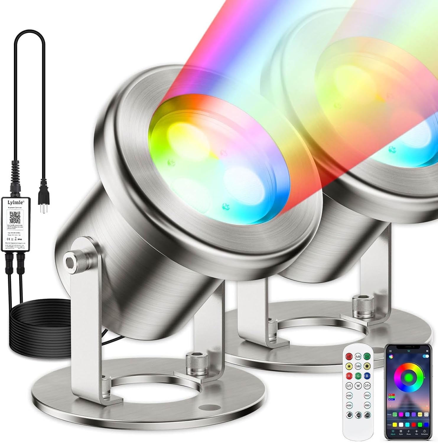 3W Edelstahl LED Teichleuchten IP68 Wasserdicht RGB Unterwasser Brunnen Lichter mit 12V Transformator Ideal für Outdoor Wasserfälle & Teiche (2 Pack)