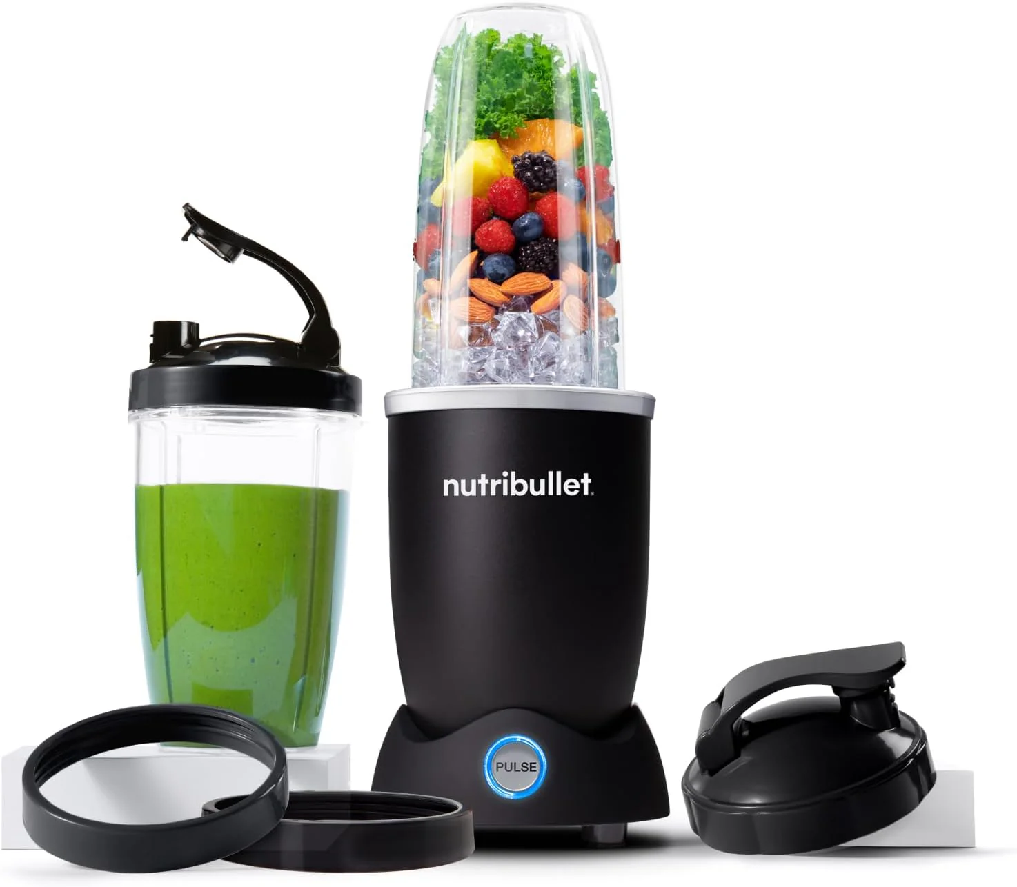 Nutribullet Pro 1200, elektrische blender, hakmolen, smoothieblender, multifunctionele blender, 1200w vermogen, 700ml en 900ml bekers, zwart, NB120MB