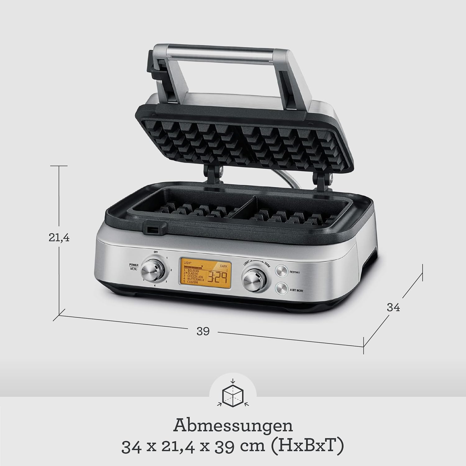 Sage - The Smart Waffle Pro - Waffeleisen - 4 Teigeinstellungen inkl. Belgische Waffeln, Klassische Waffeln - 12 Bräunungseinstellungen, 1000W Leistung, Einfach zu Reinigen - Gebürsteter Edelstahl