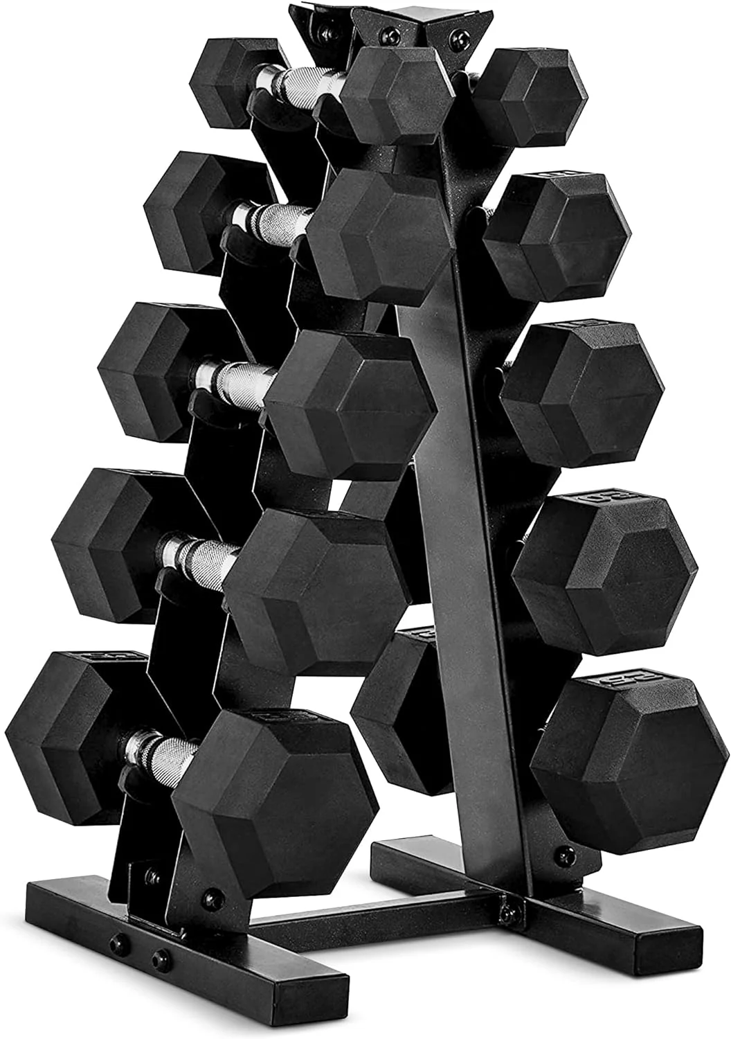 CAP Barbell 150 LB Coated Hex Dumbbell Weight Set with Vertical Rack. Black