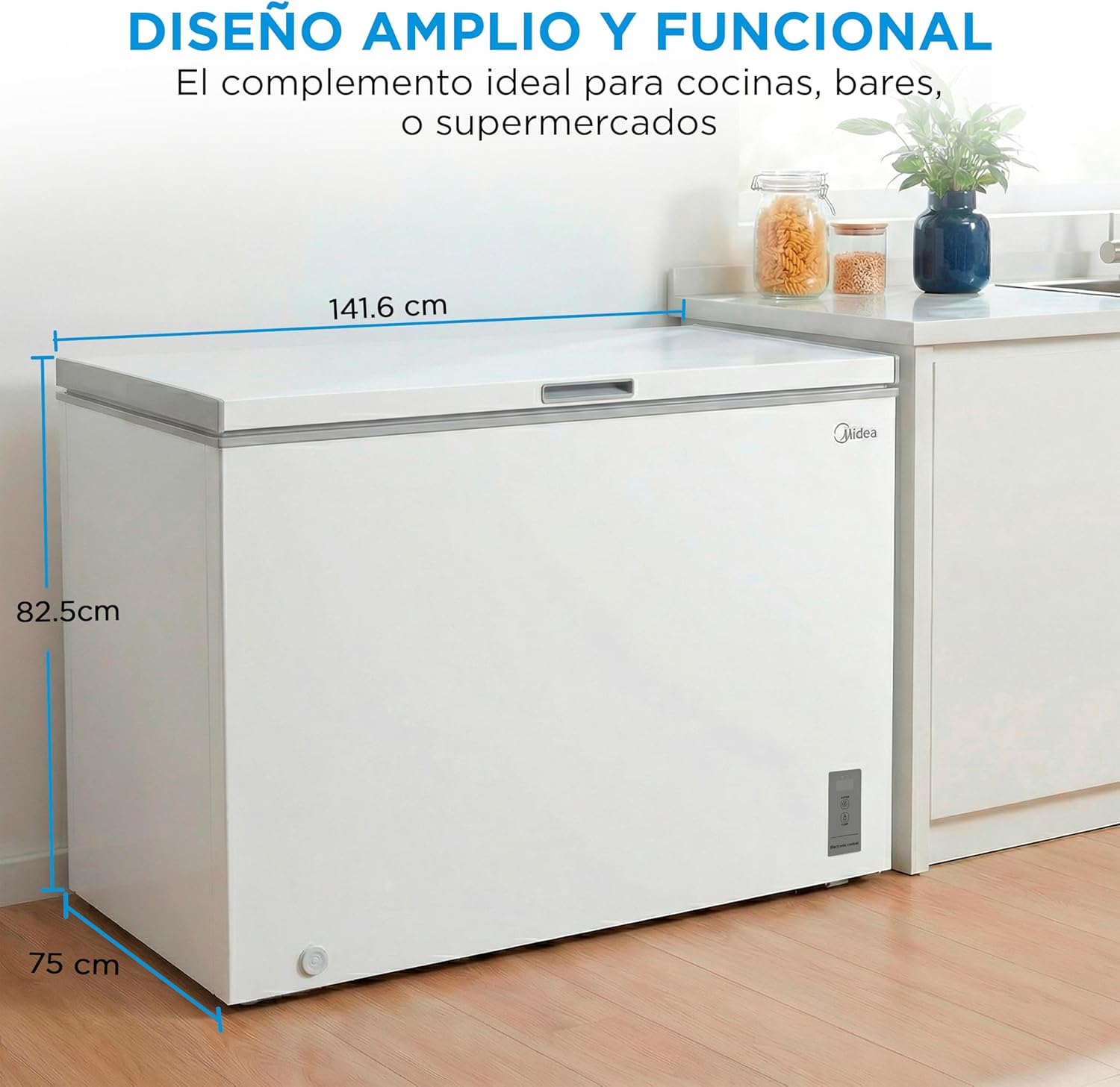 MIDEA Arcon Congelador Pequeño de 418L | Congelador Horizontal Convertible a Frigorífico con Motor Inverter, Control Electrónico de Temperatura, Cestas con Asa | Arcón Silencioso 41 db Bajo Consumo